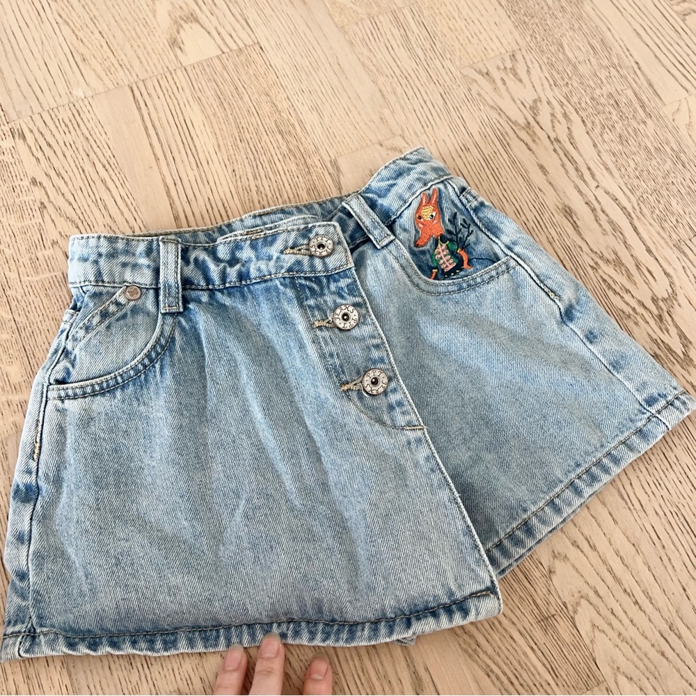 🦊 Girls’ Denim Skort with Embroidered Fox – PPTOWN | Size 120